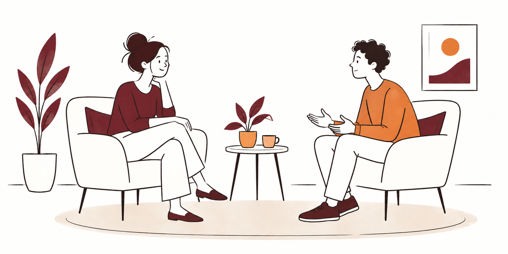 Une psychologue qui explique son rôle à un patient.